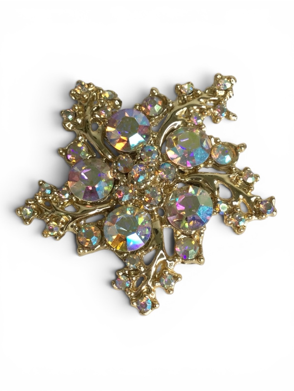 Vintage 1950s Satin Gold Abstract Starburst Brooch with AB Rhinestones - Picture 4 of 11